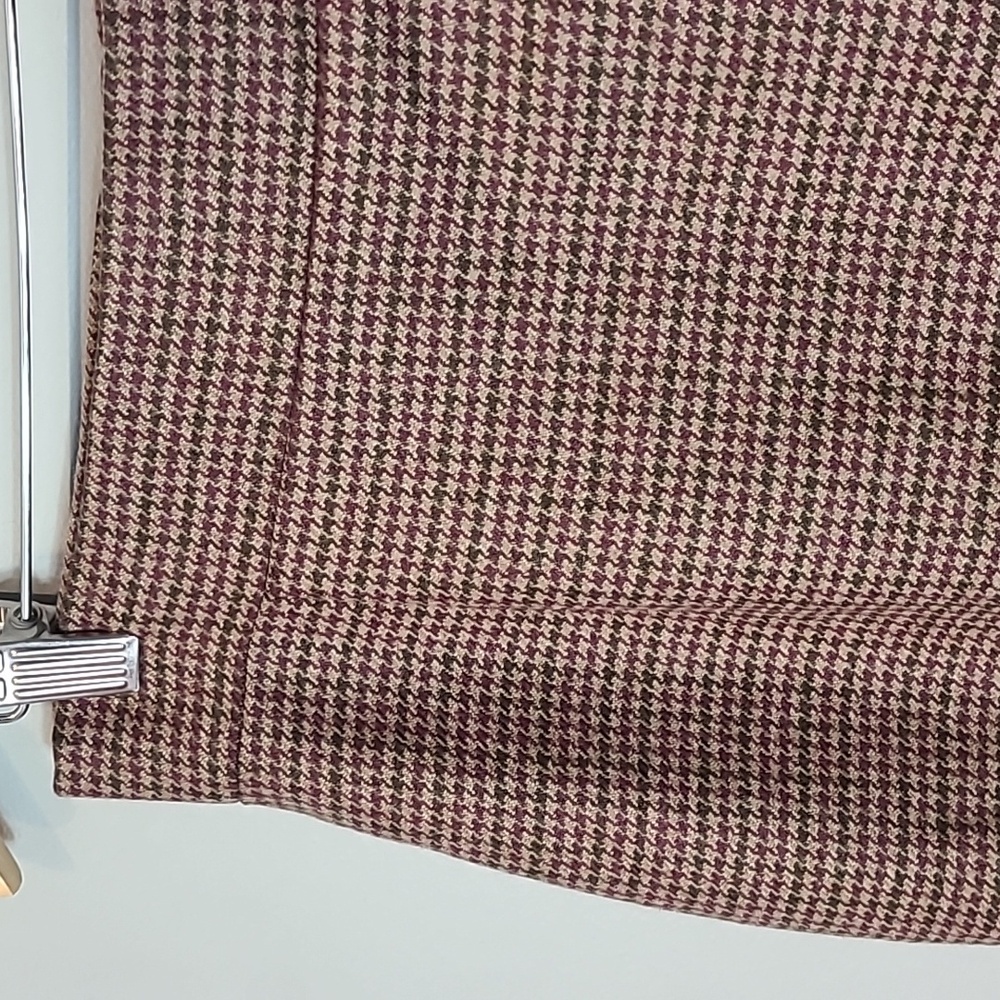 Akris Cashmere Plaid Skirt 6 Houndstooth Burgundy Brown Old Money Luxury Preppy - Picture 2 of 9